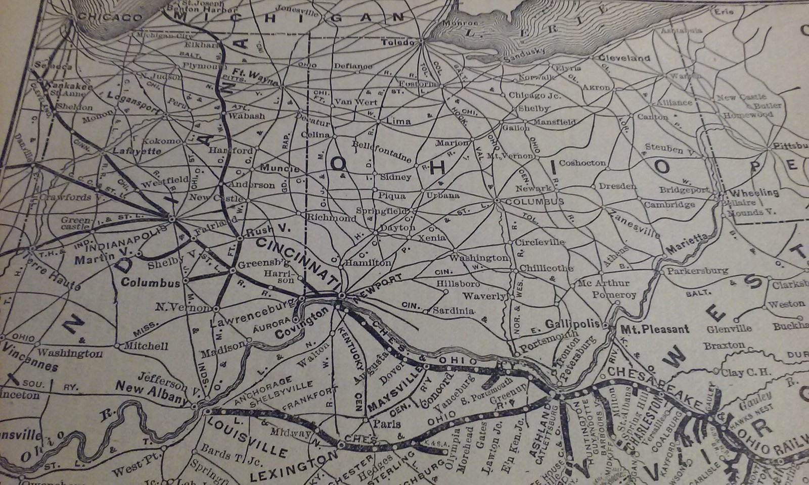 Rare 1903 Railroad Map of The CHESAPEAKE & OHIO Railway System &It’s Connections