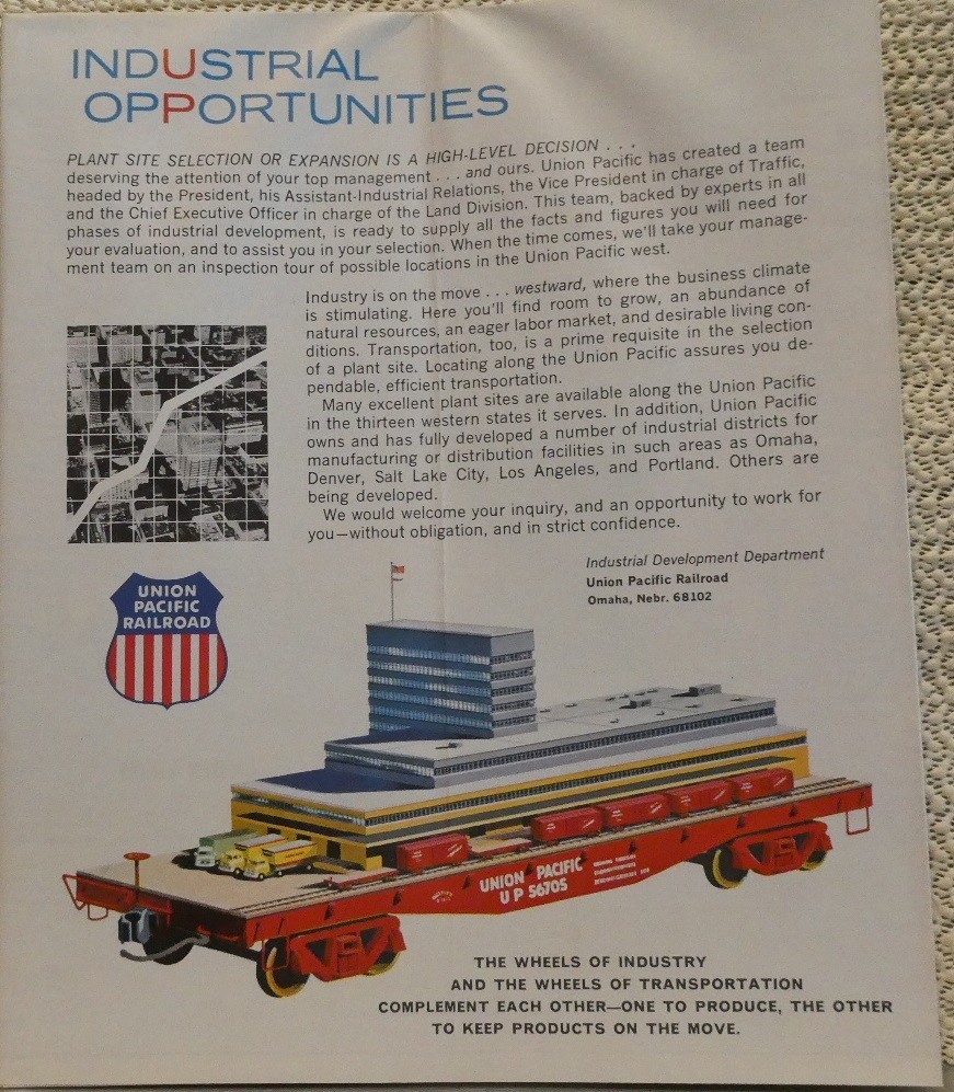Railroad Map Union Pacific Freight Weight Territorial 1965