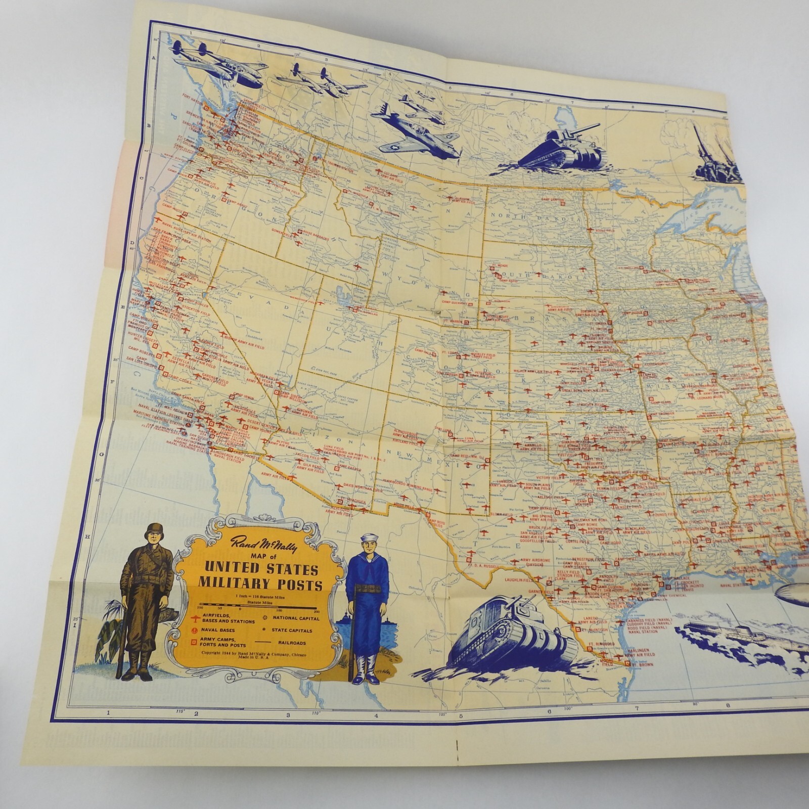 Vintage US Military Map Posts Camps Stations Randy McNally Illustrated Graphics