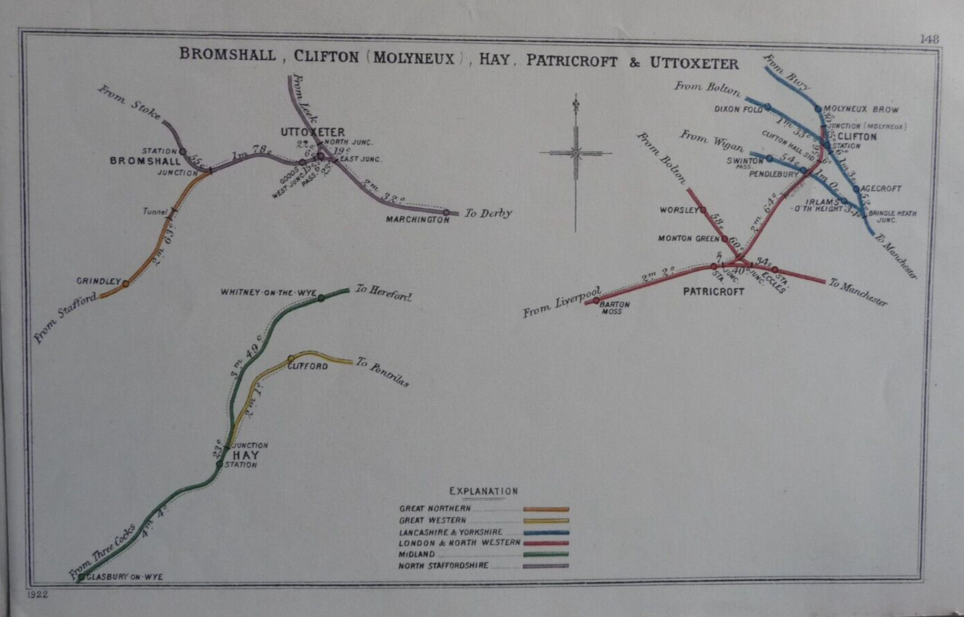 EB06 – 020 – Railway Clearing House Map – Bromshall / Hay / Uttoxeter – 1922