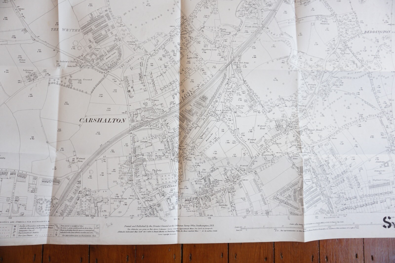 1913 Carshalton South london & Peckham & Sutton OS Railway Map