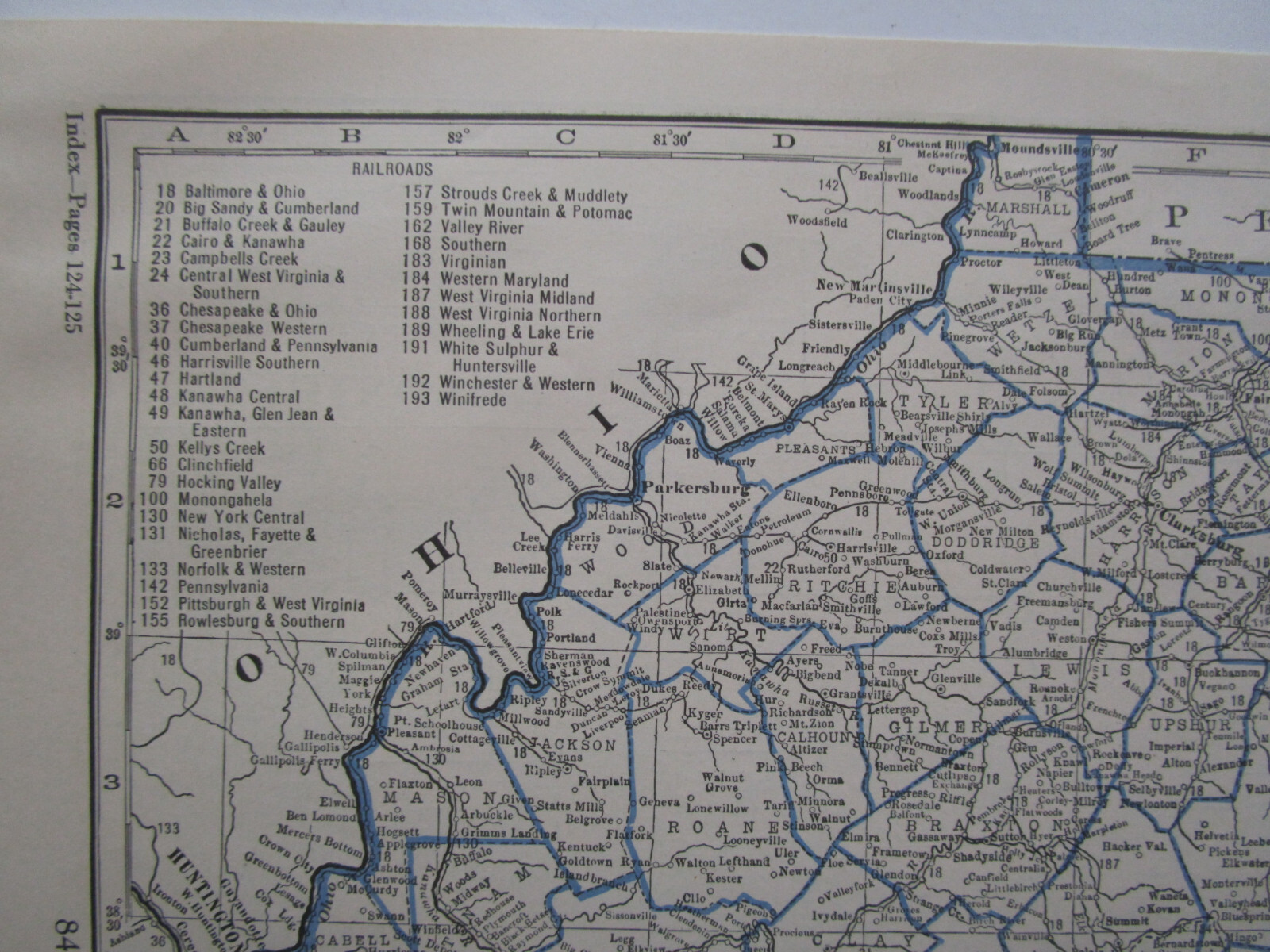 WV WA 1931 WEST VIRGINIA RAILROAD Map WHITE SULPHUR & HUNTERSVILLE or WASHINGTON
