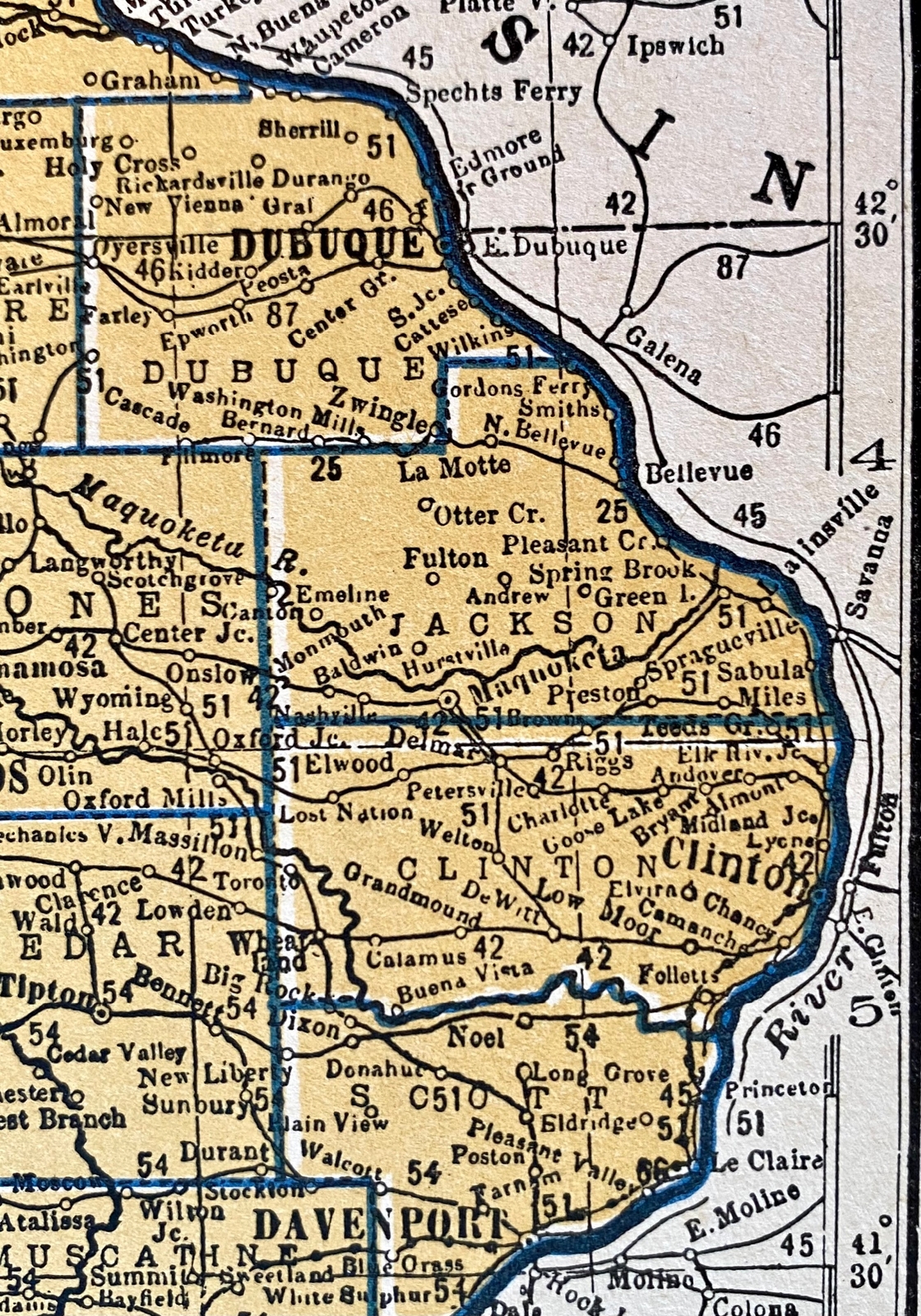 INDIANA & IOWA Original c 1935 County & Railroad Maps. Hammond & Co. 9×12″ VG-F