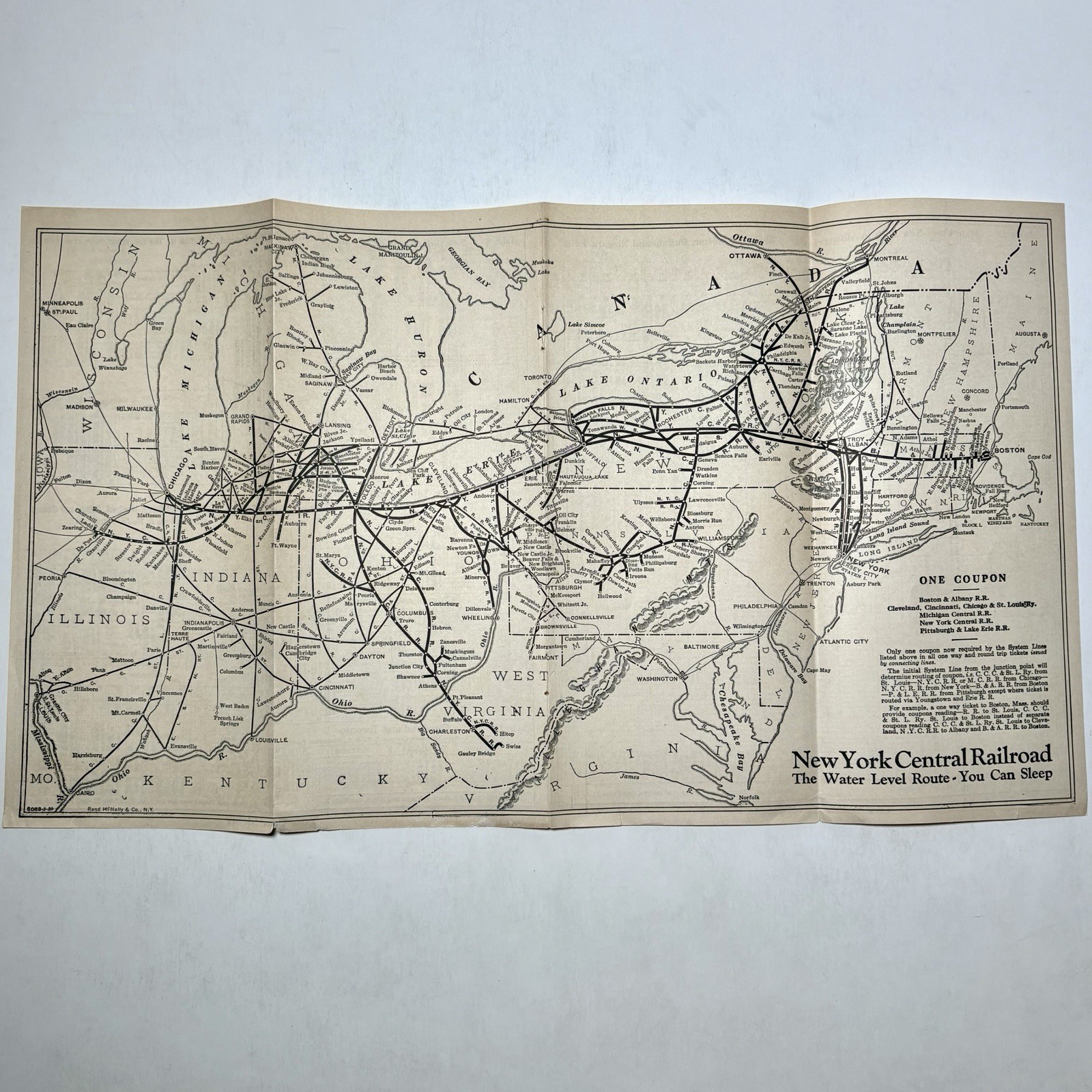 Vintage New York Central Railway Railroad Map Train Original RR Connections NY