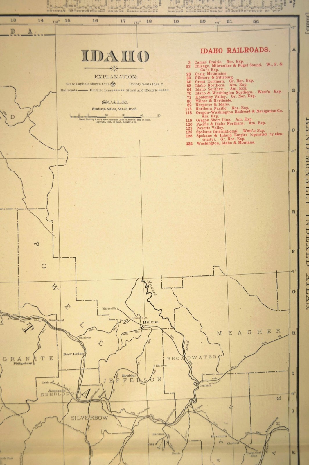 1911 Antique Map of Idaho Railroad Map ORIGINAL Atlas Map OSL RR DATED