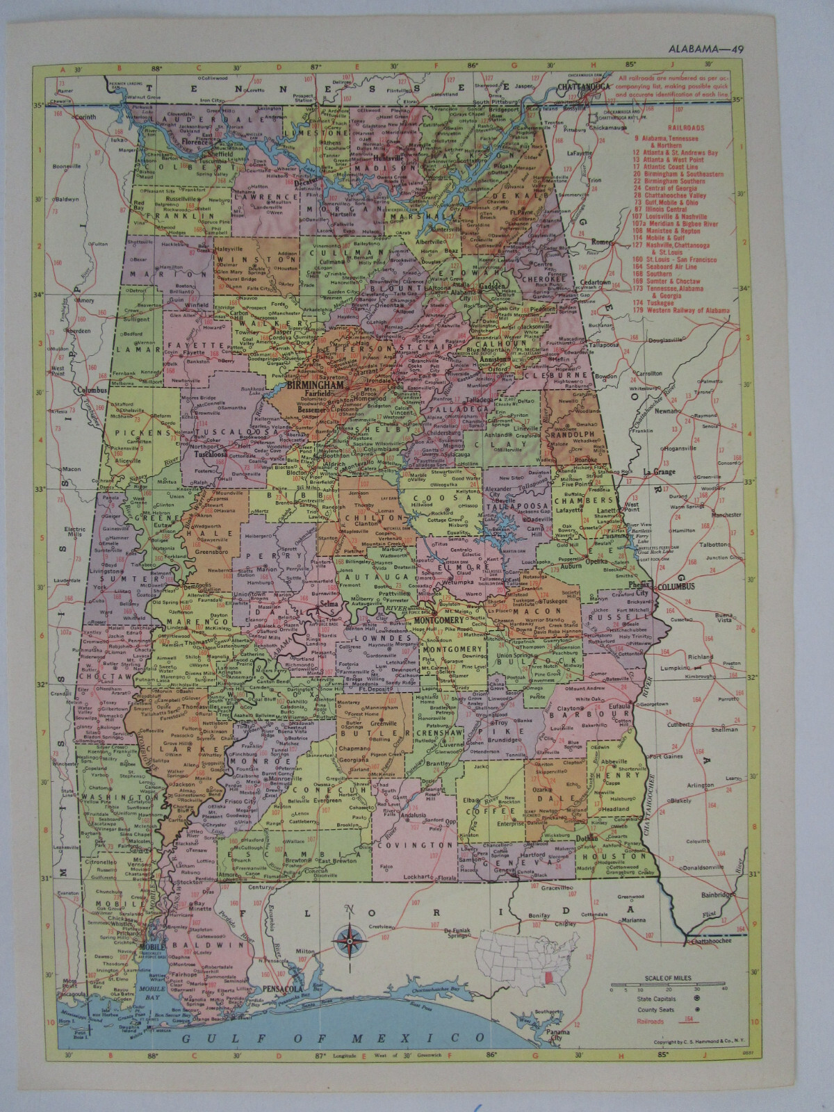 AZ AL 1959 ARIZONA Topographic RAILROAD Map APACHE RR ~or~ ALABAMA. TUSKEGEE RR