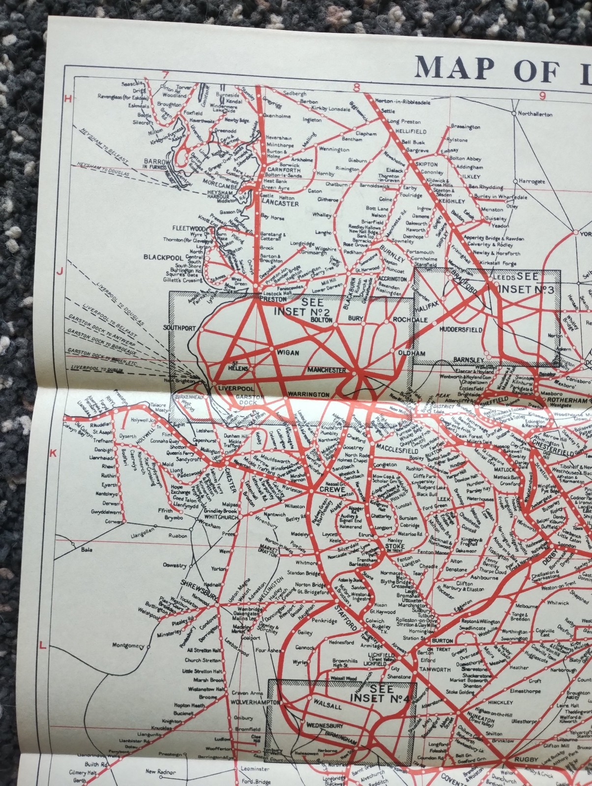 1939 London Midland and Scottish Railway Map showing Lines in England