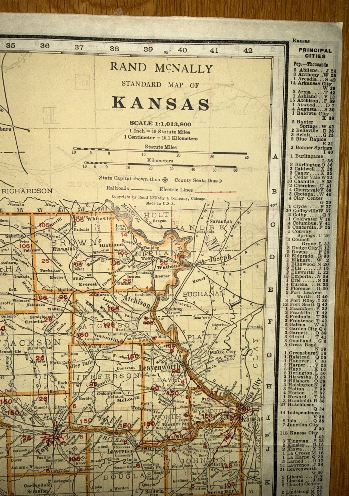 C.1920’s Era Rand McNally Map Of Kansas Air Trails & Railroads 2 Sided Very Rare