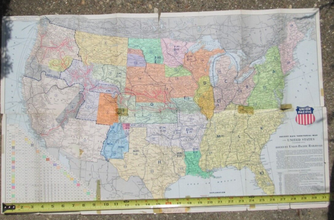 1949 Union Pacific Railroad Territorial Freight Rate Map of the United States