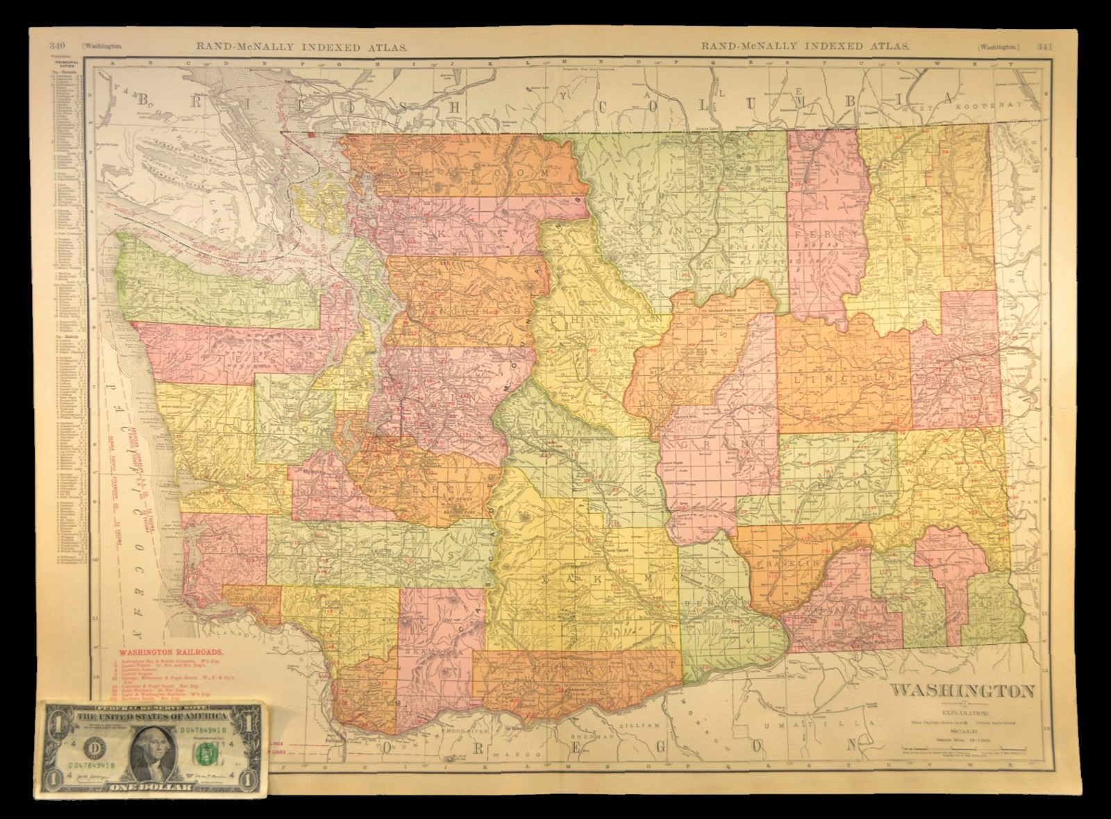 1911 Antique Washington Railroad Map ORIGINAL Atlas Northern Pacific RR DATED
