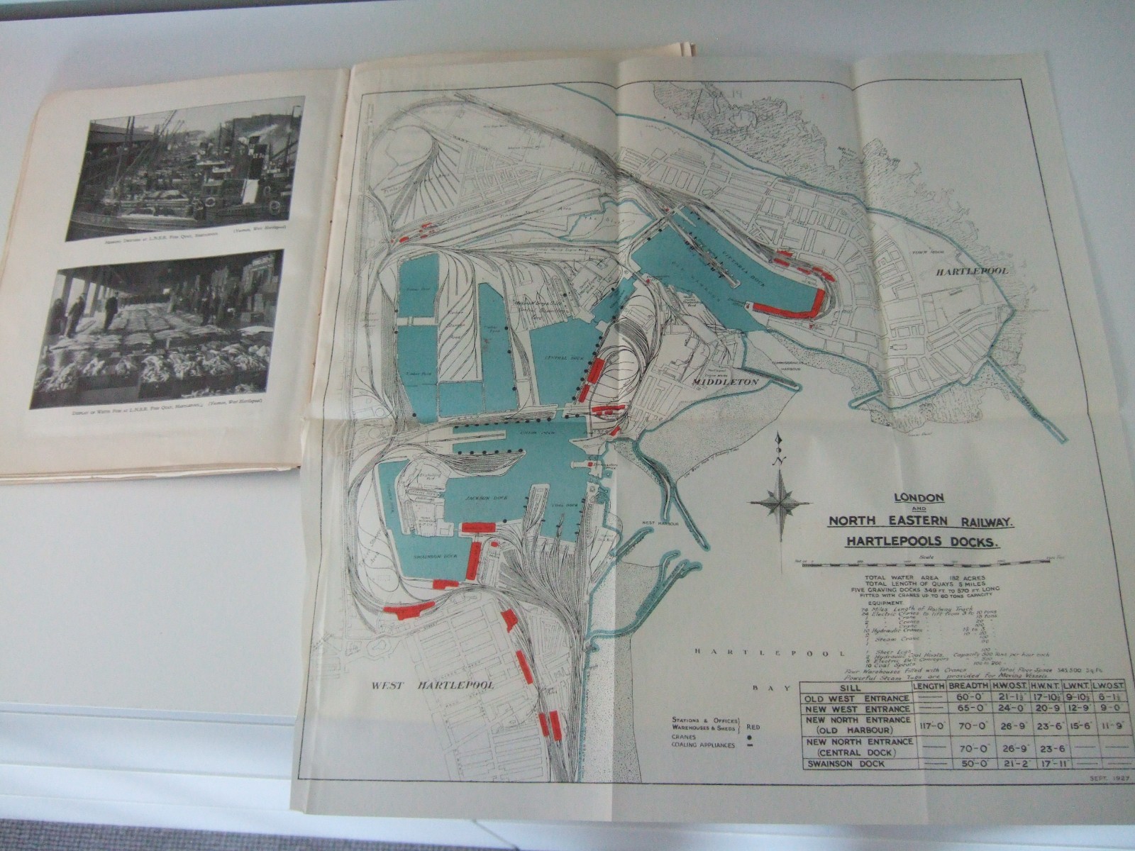 1928 Ports of the LNER Book. 9 Fold-Out Dock Plans, Map, Steamships, Dock sizes.