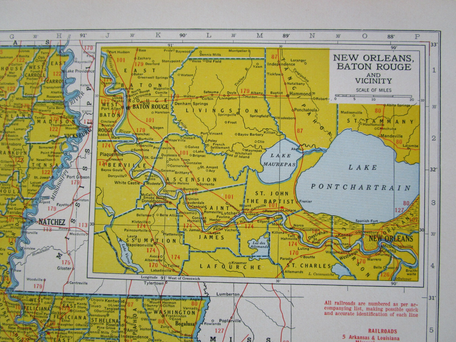 LA ME 1942 LOUISIANA RAILROAD Map OUACHITA & N’WSTRN RR ~or~ MAINE. MONSON RR
