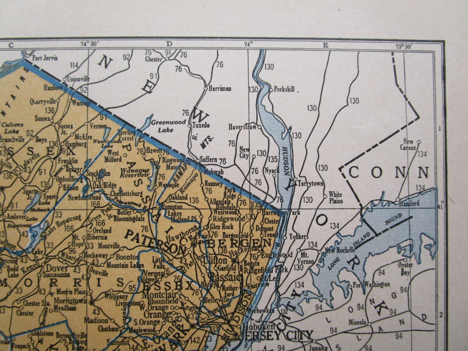 NM NJ Vtg 1939 NEW MEXICO RAILROAD Map. SANTA FE NORTHWESTERN RR or NEW JERSEY