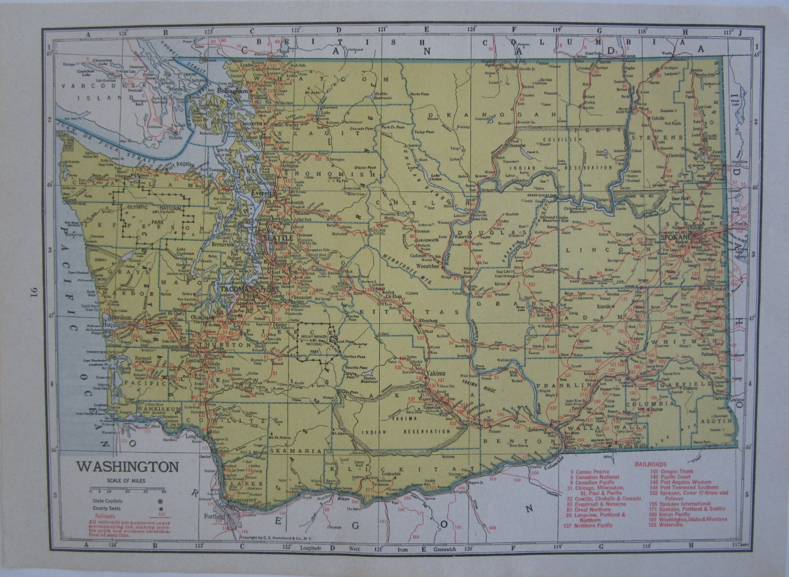 WV WA Vtg 1945 WEST VIRGINIA RAILROAD Map ROWLESBURG & SOUTHERN RR or WASHINGTON