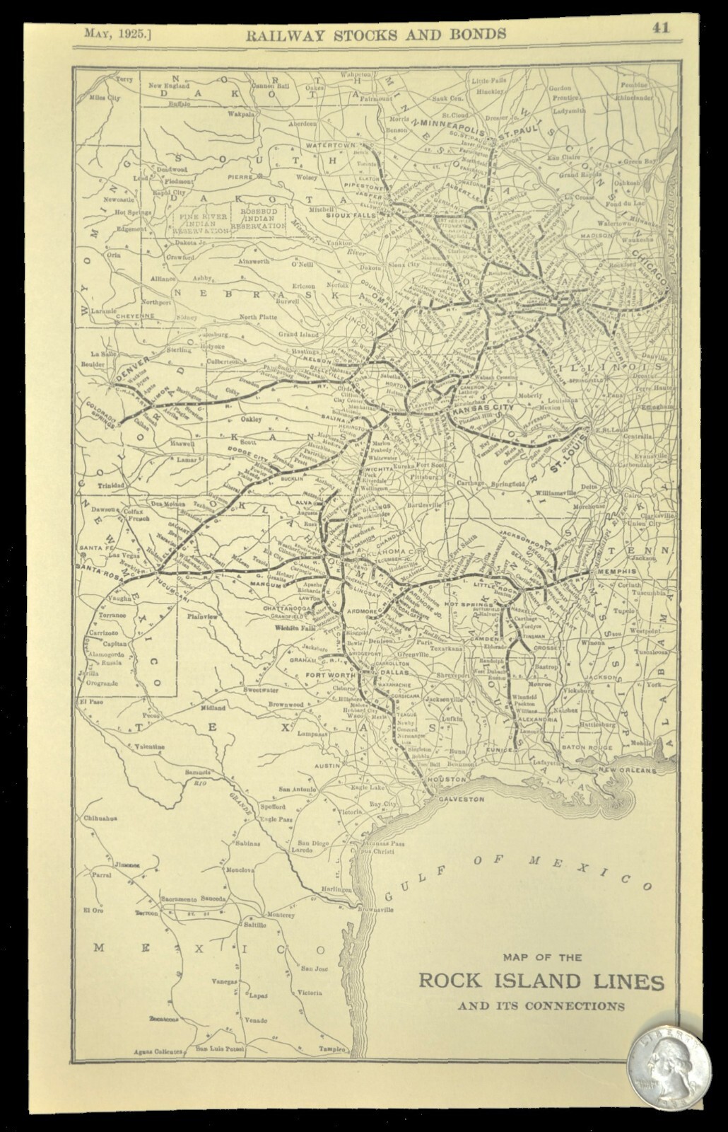 Vintage ROCK ISLAND Railroad Map RI RR Santa Rosa Memphis Eunice Denver ca1925