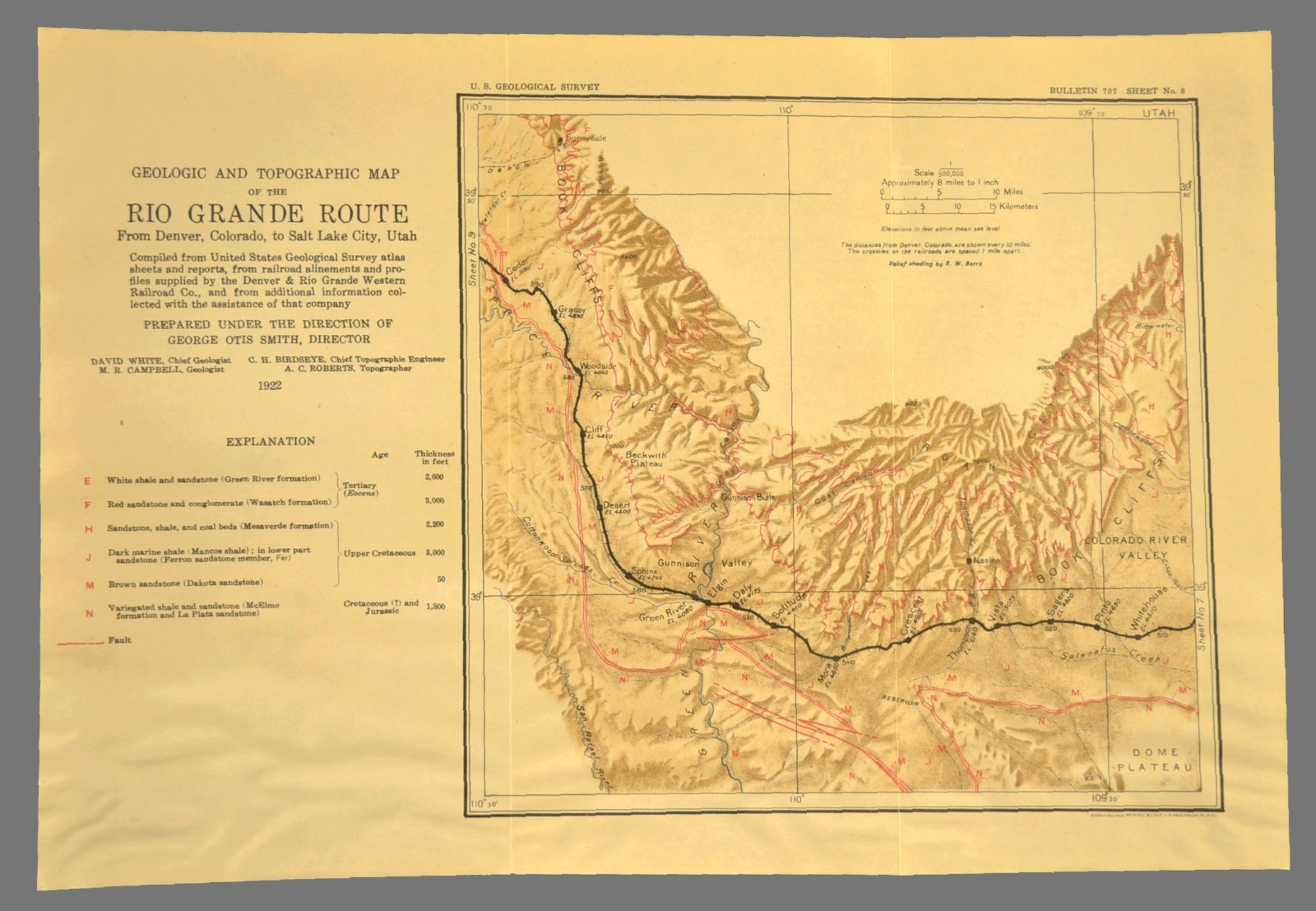 1922 Denver Rio Grande RR Map Woodside Utah Thompson Book Cliffs Green River