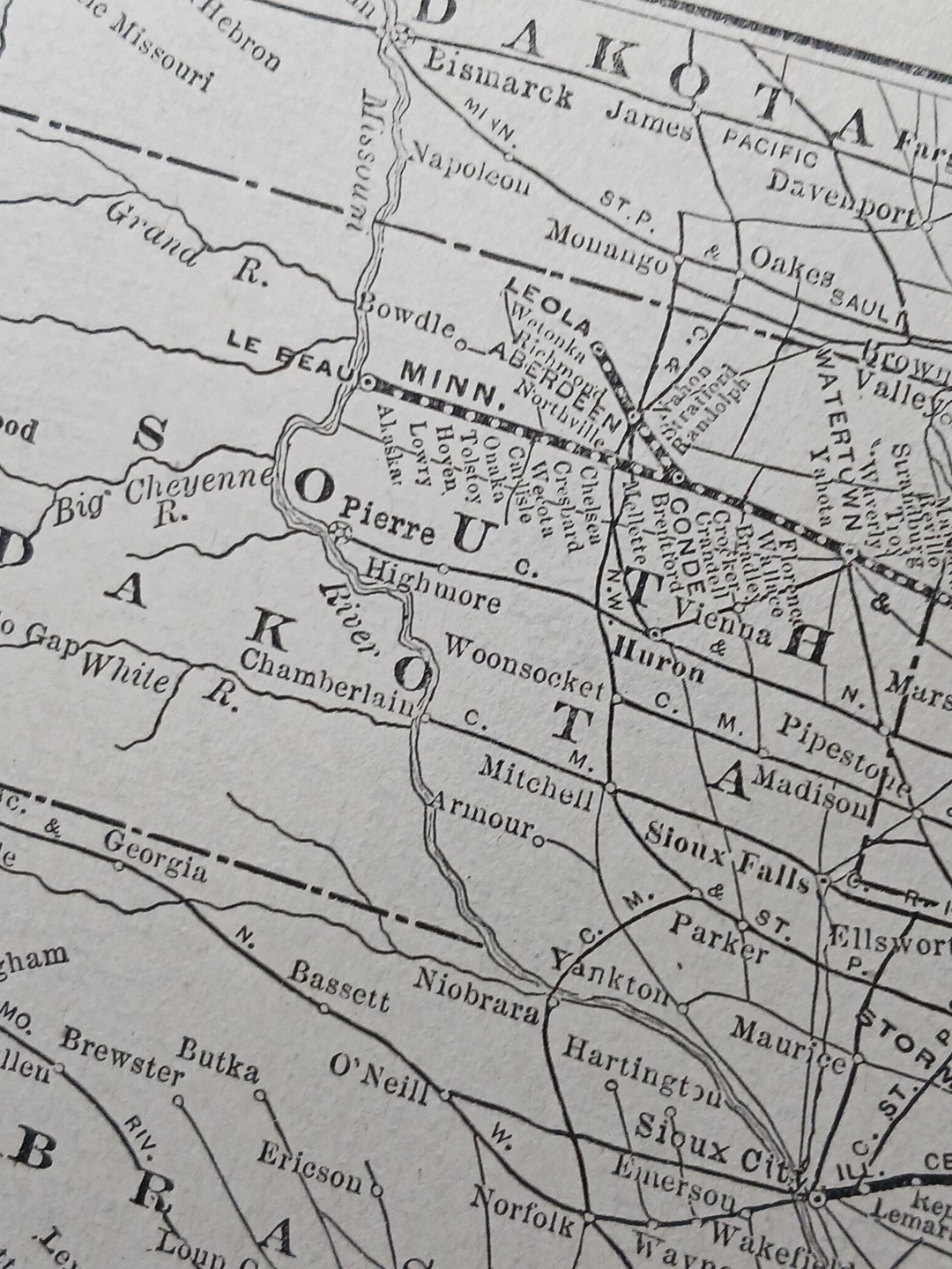 ~1910 Train Route Map IOWA CENTRAL ROUTE all Railroad Lines Stations SD MO IL NE