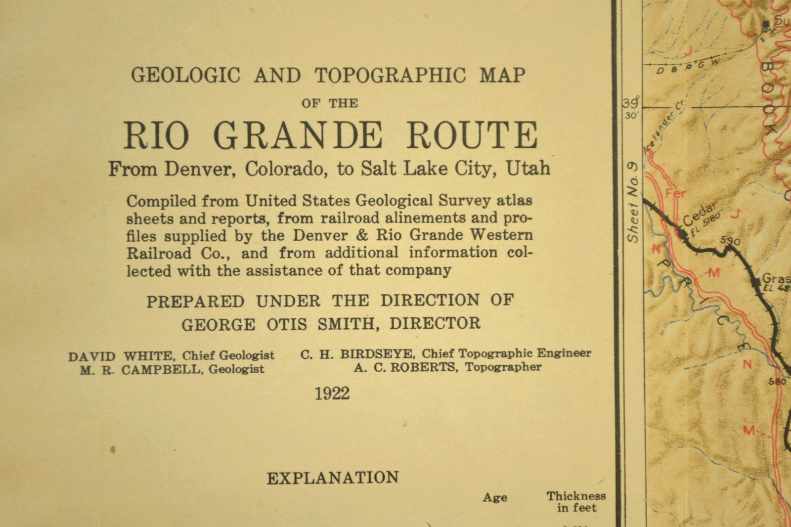 1922 Denver Rio Grande RR Map Woodside Utah Thompson Book Cliffs Green River