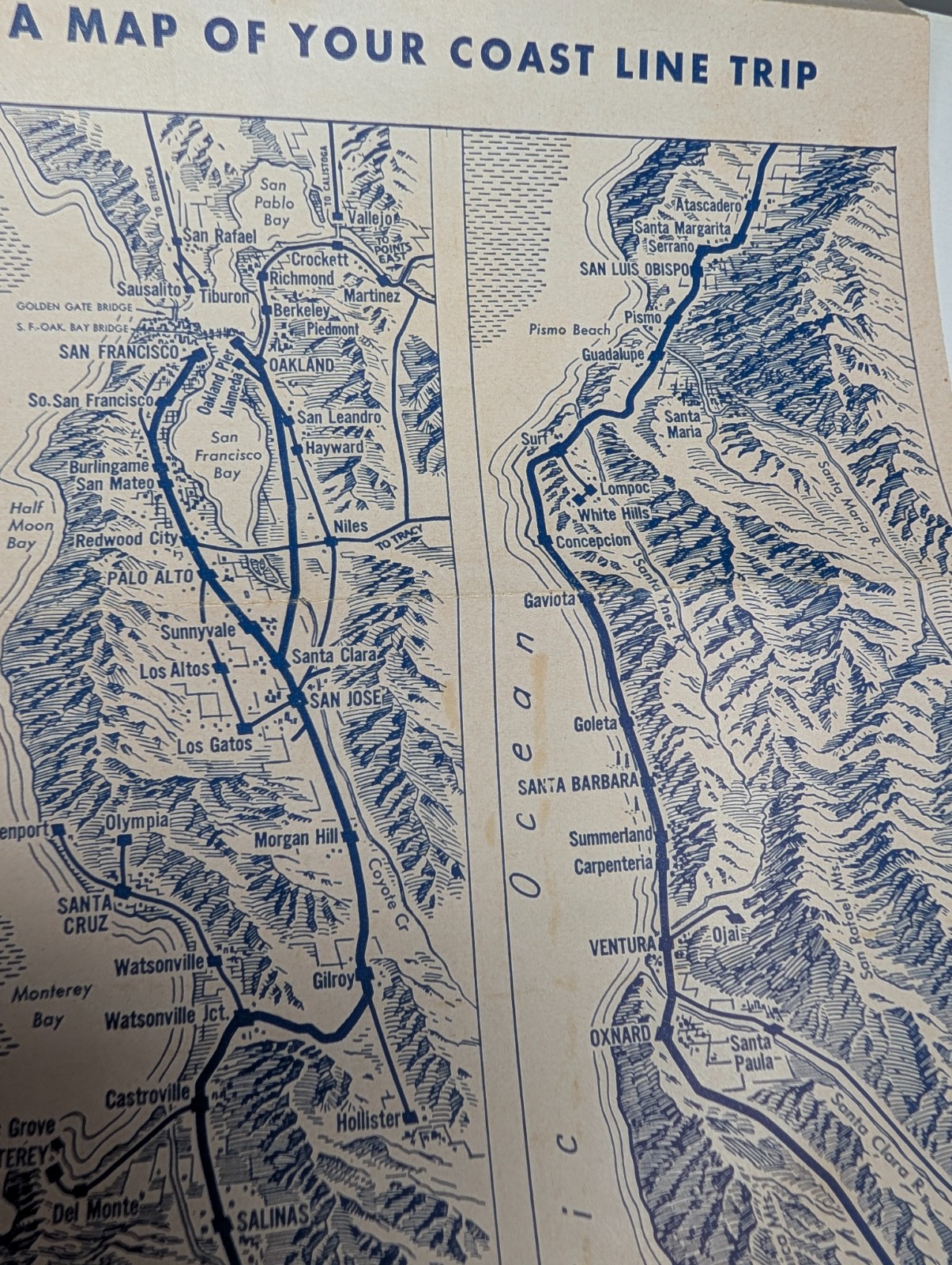 Vtg CA Southern Pacific Coast Daylight Foldout Map Route Schedule Brochure