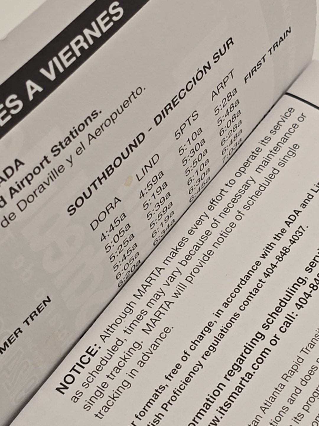 MARTA Rapid Rail Schedule – 9/24/2011