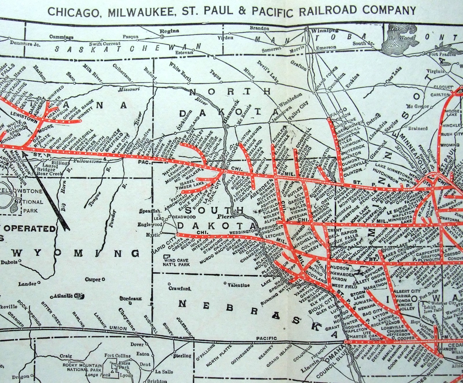 Chicago Milwaukee & St Paul Railroad – Original 1929 System Map. Antique