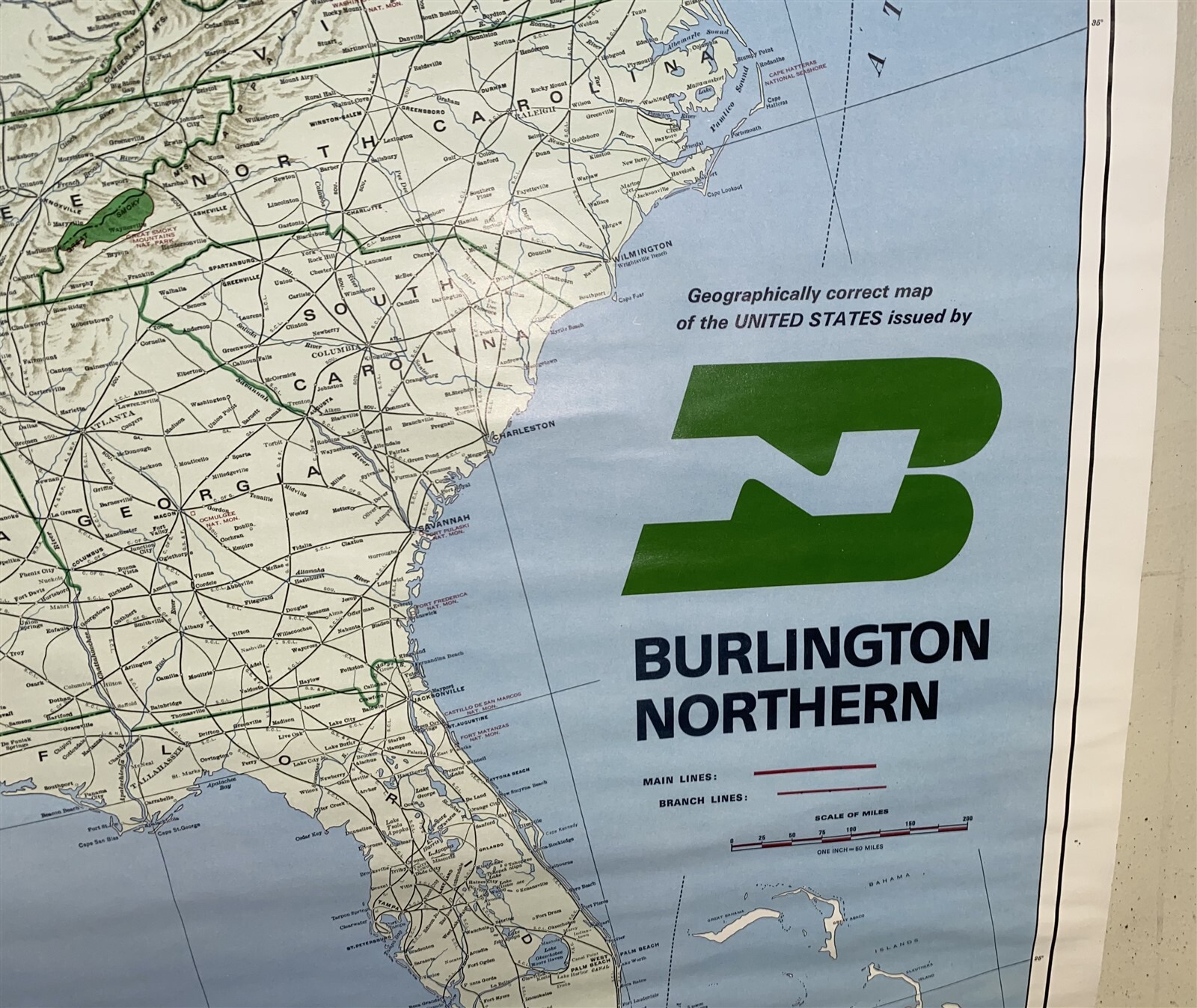 5 foot 1971 Burlington Northern Pacific Railroad Map System
