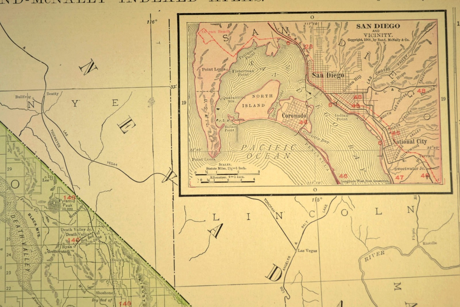 1911 Antique Southern California Railroad Map ORIGINAL Atlas Map SP RR DATED