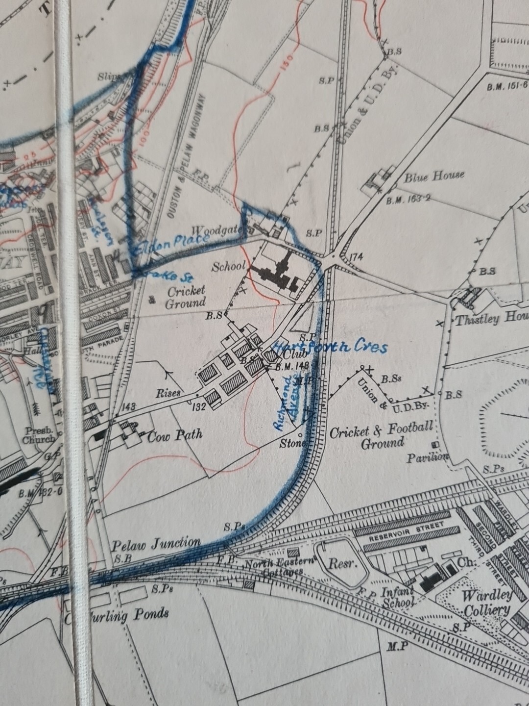 NER Gateshead Pelaw Map 1921 Railway Parcels delivered Handwritten Railway