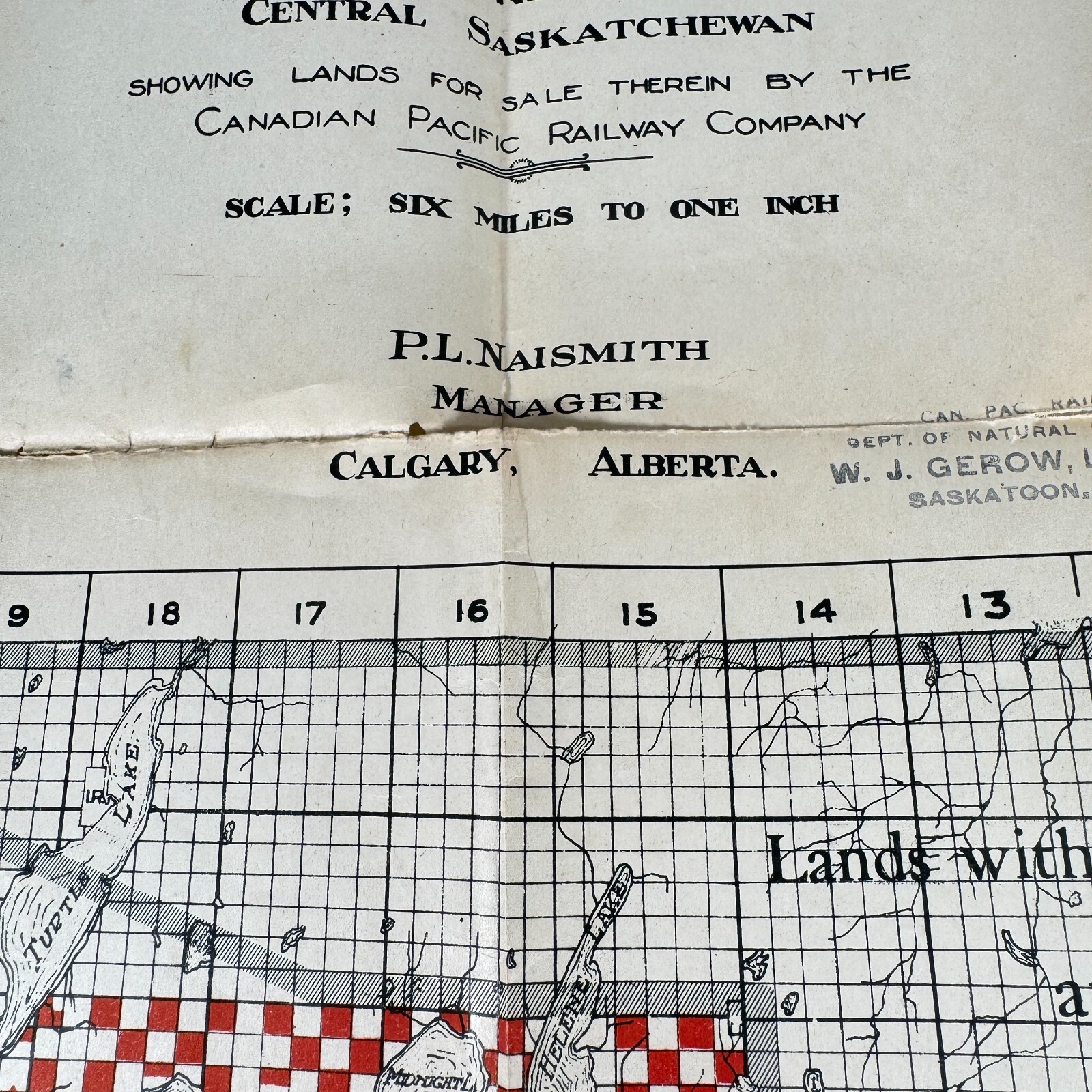 31″ x 27″ Map Battleford Block Saskatchewan Canada National Railways Canada 1923