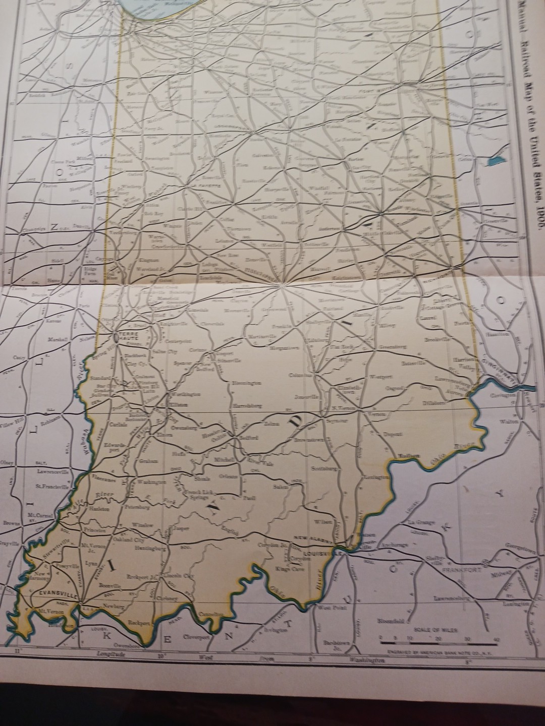 1905 Dated Train Route Map of INDIANA all Railroad Lines 11″x9″ FREE SHIPPING