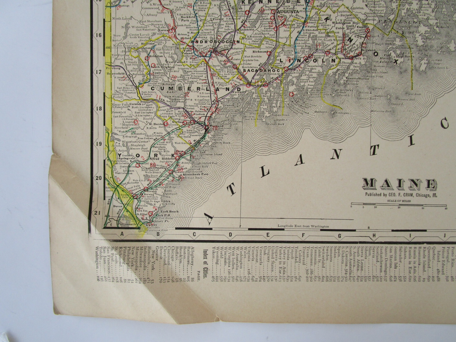 ME 1903 MAINE STEAM / INTERURBAN RAILROAD MAP. AS IS. HEAVY FOLDS BUT COMPLETE
