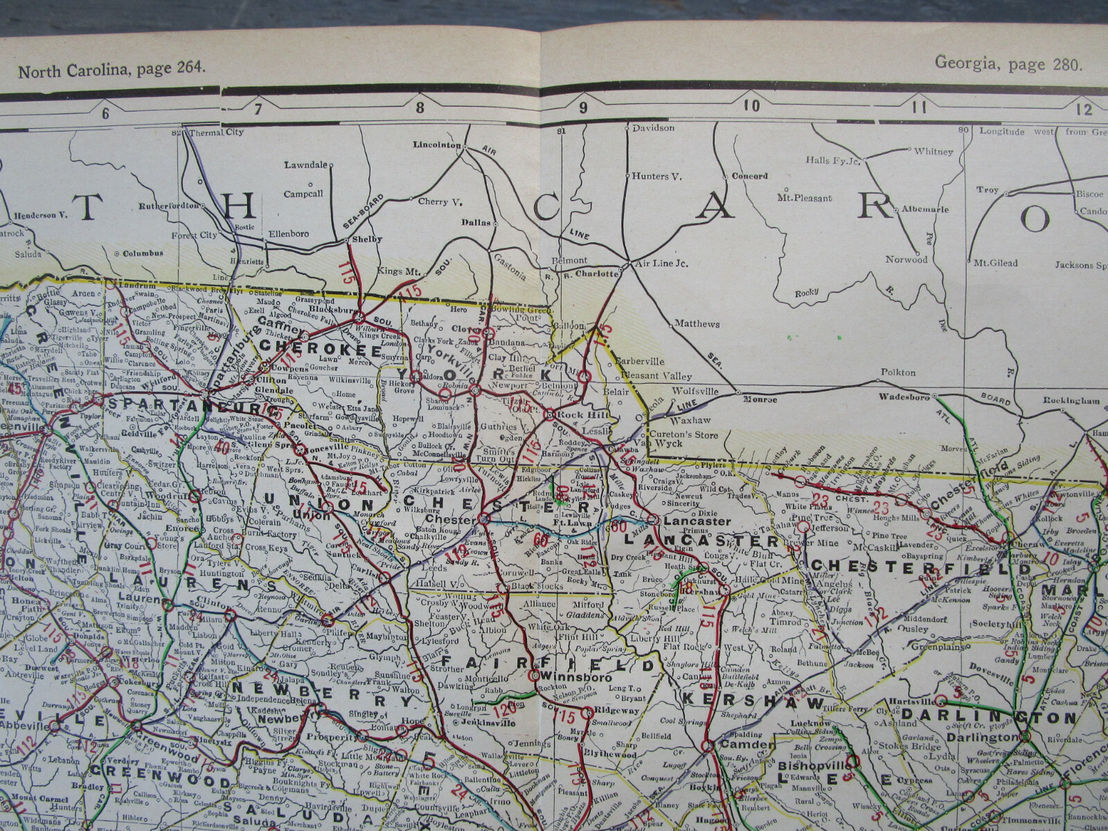 SC 1910 SOUTH CAROLINA Cram INTERURBAN + STEAM RAILROADs Map. EDGEMOOR MANETTA