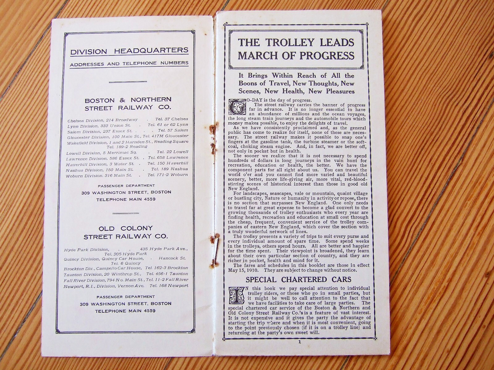 Original 1910 Boston & Northern Tri-State Trolley Map with 24 pg “Trolley Trips”