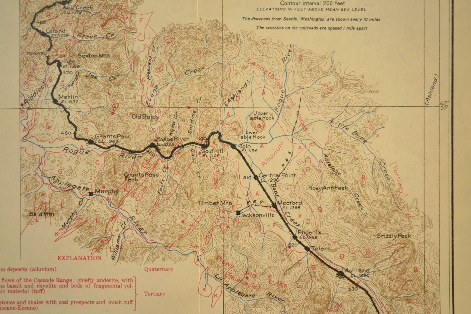 1915 Southern Pacific Railroad Map Medford Oregon Grants Pass OR Jackson County