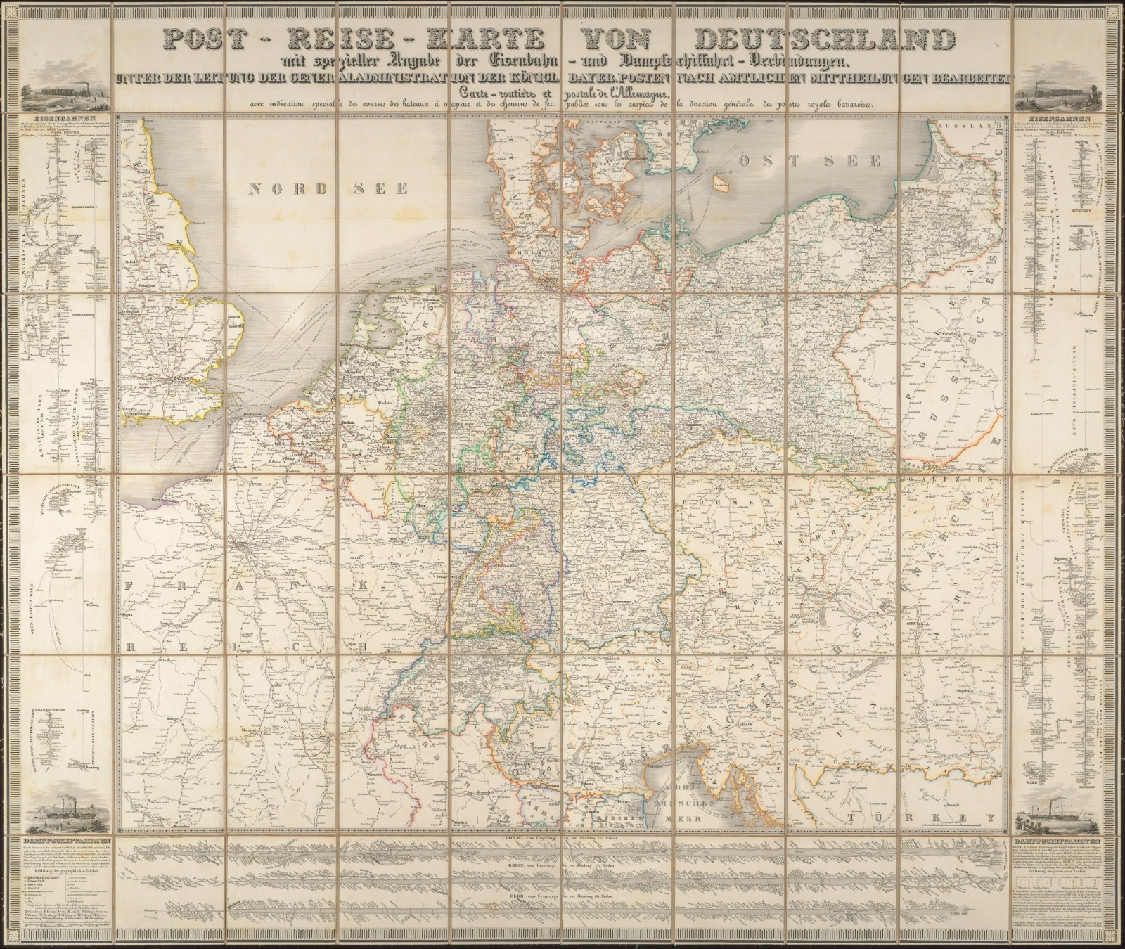 1843 Large (38.5 x 45.5 in) Folding of Germany Post-Reise-Karte von Deutschland