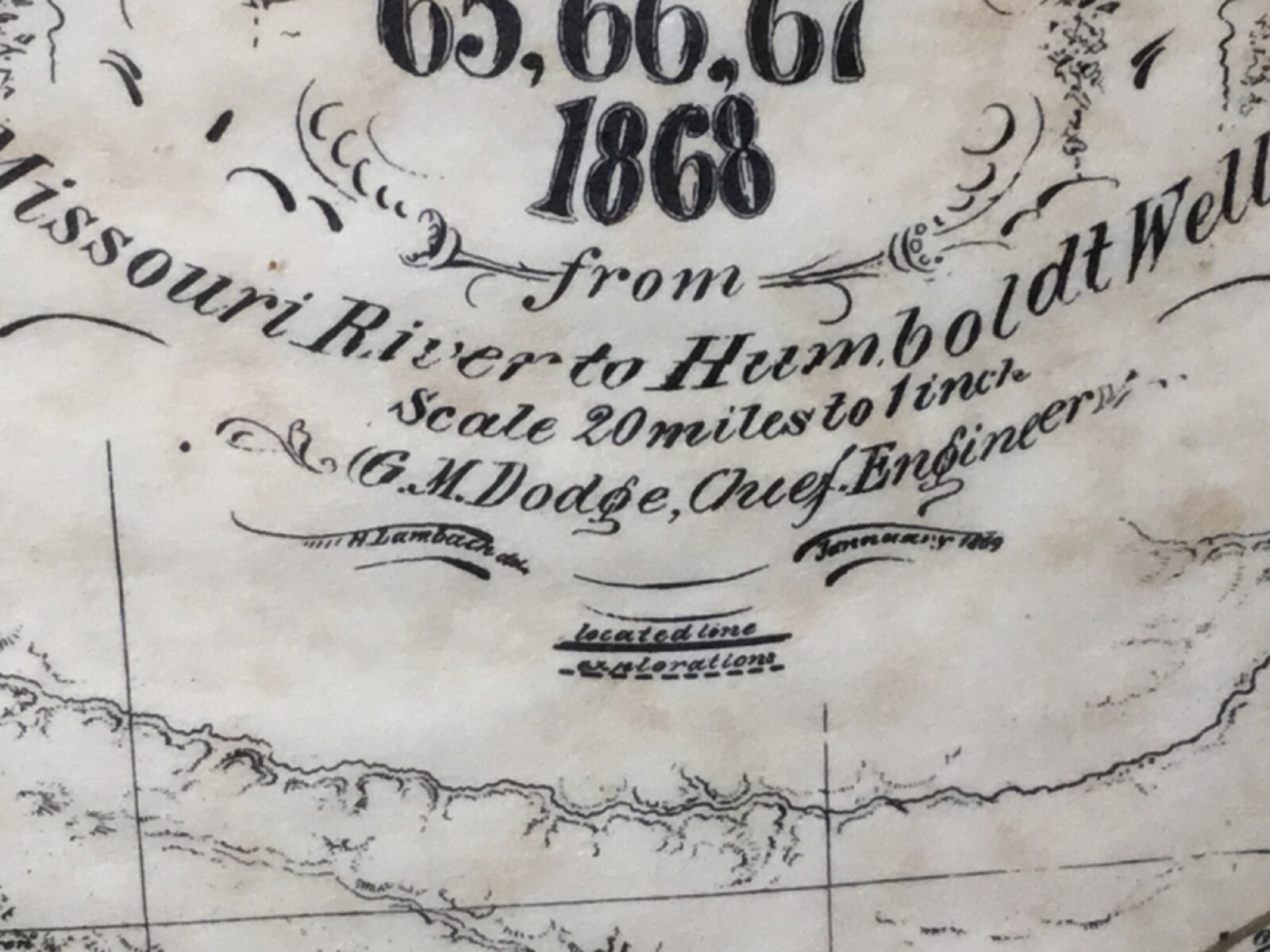 COMMEMORATIVE 1864-1868 UNION PACIFIC RAIL ROAD SURVEYS MAP 16″T x 48″W FRAMED