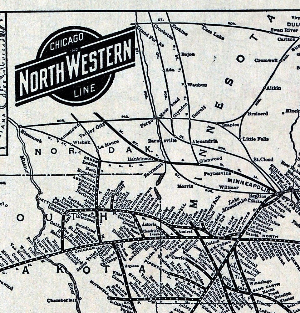 1940 Poole Bros Map North Western Railroad Chicago Line Omaha Duluth Rapid City