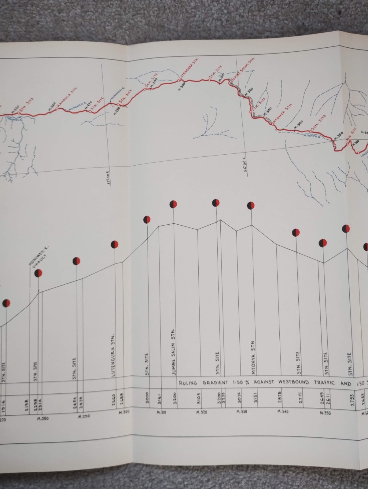 1952 East African Railways Map of Route: Lumesule to Ngaka Junction (Tanzania)