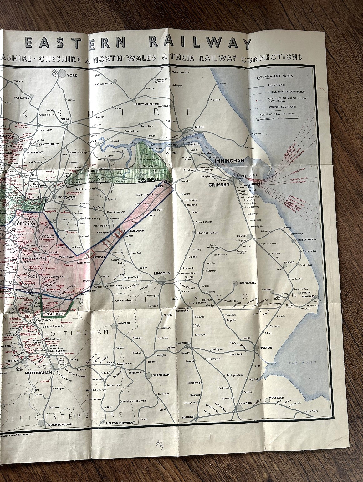 LNER Colliery Railway Map Linen 1936 Yorks Notts Derbys Lancs Cheshire N Wales