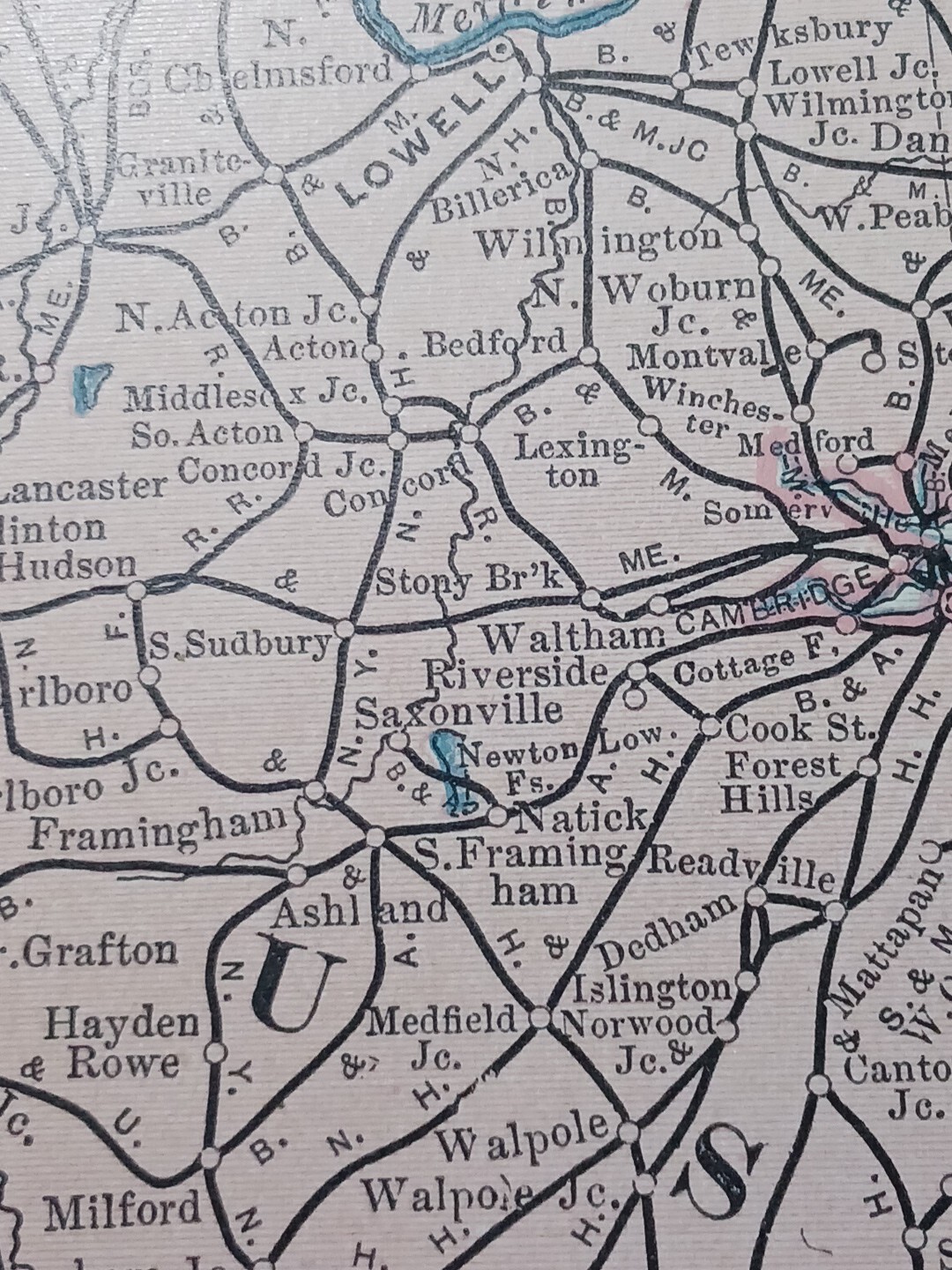 1904 Dated Railroad Map Massachusetts CT R.I. all Lines & Train Routes 11″x9″