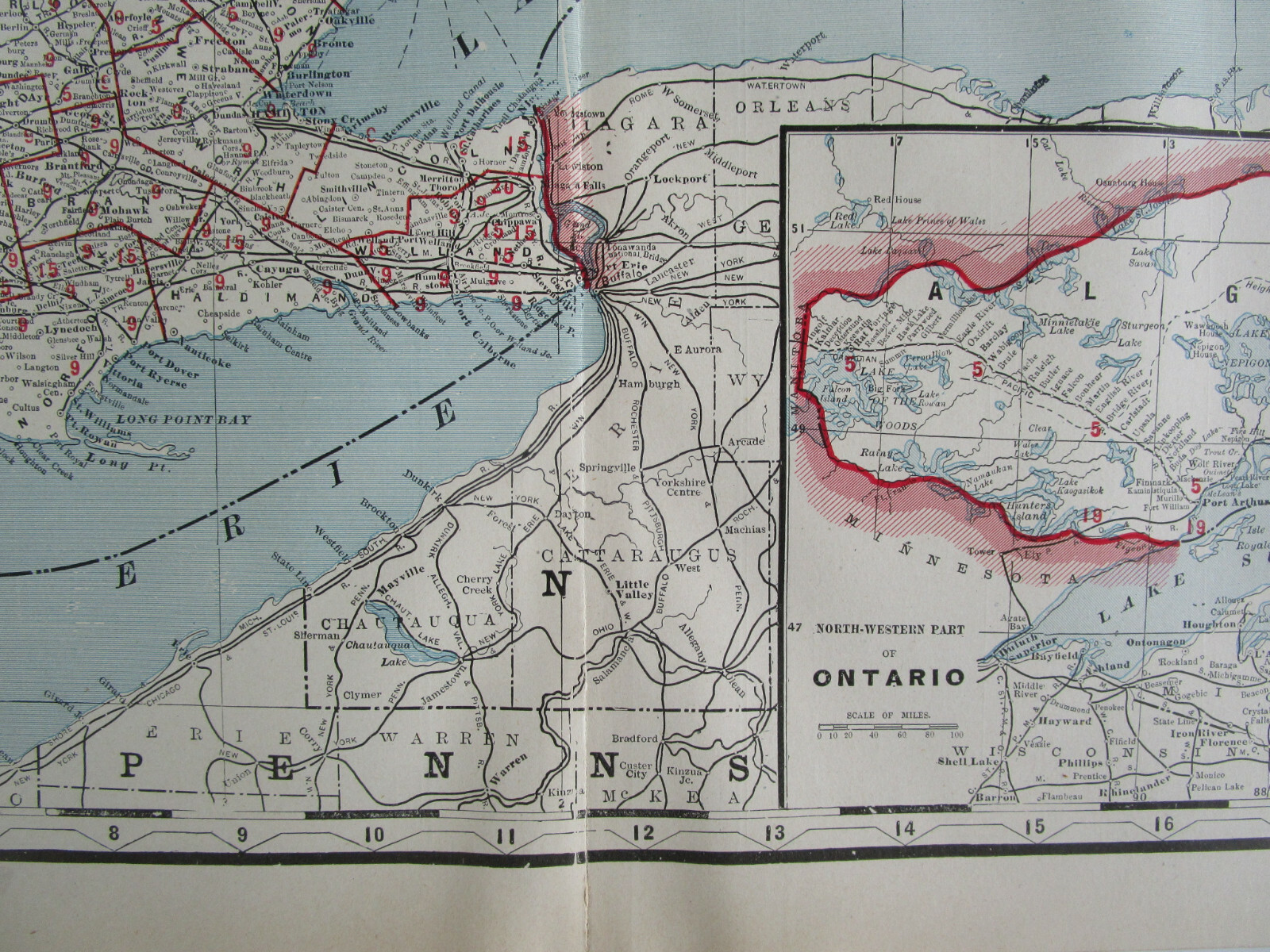 CANADA 1895 ONTARIO RAILROAD Map Cram ~ AS IS ~ PONTIAC PACIFIC JCT RR
