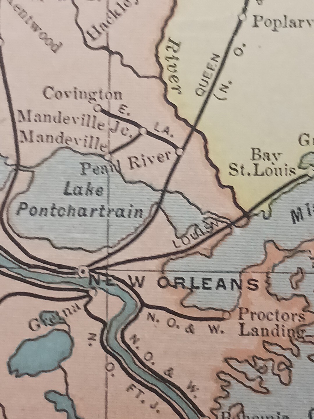 1902 Train Route Map ARKANSAS Mississippi LA all Railroad Lines Stations 11×9″