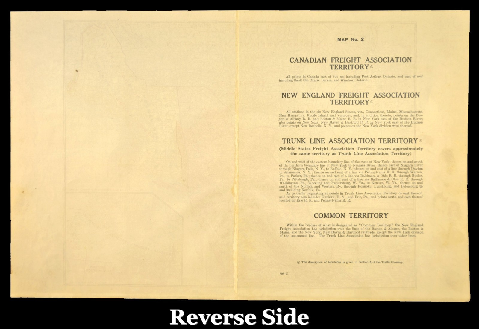 Northeast United States Map Railroad Freight Association Territories circa 1919