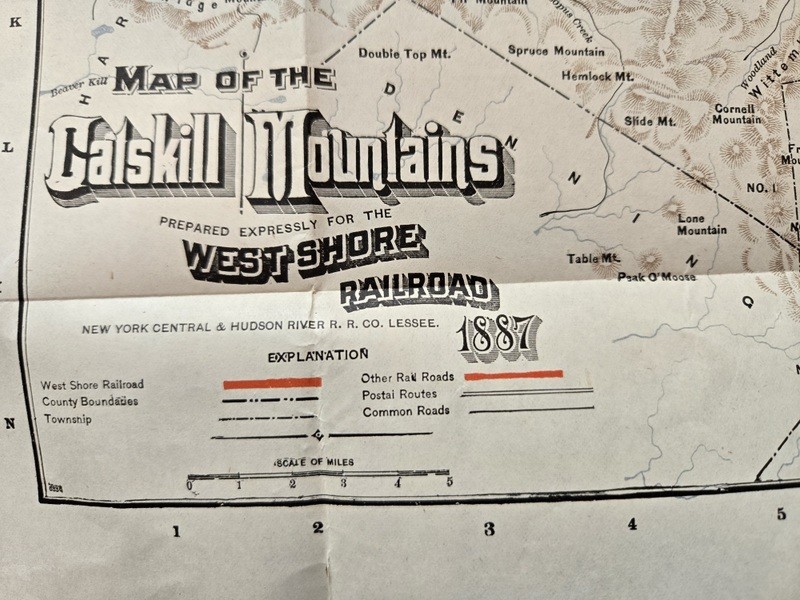 Very Nice 1887 West Shore Railroad RR Catskill Mountains Original Map Near Mint