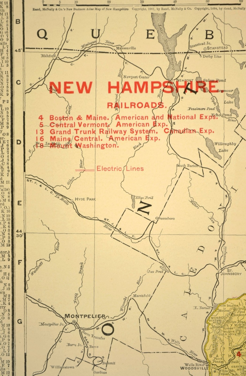 1907 Antique New Hampshire Railroad Map Large Boston & Maine RR Atlas Map DATED