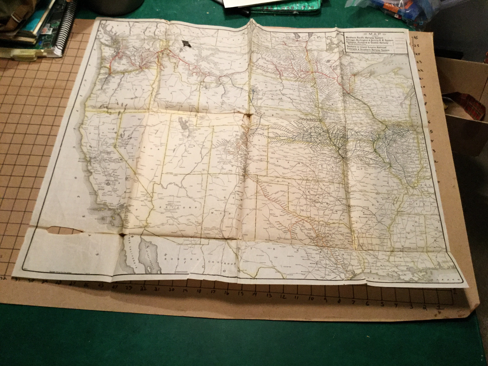 Vintage Map — RAILWAY — 1913 — 32 X 36″ us map w/ RAILWAY SYSTEMS color lines