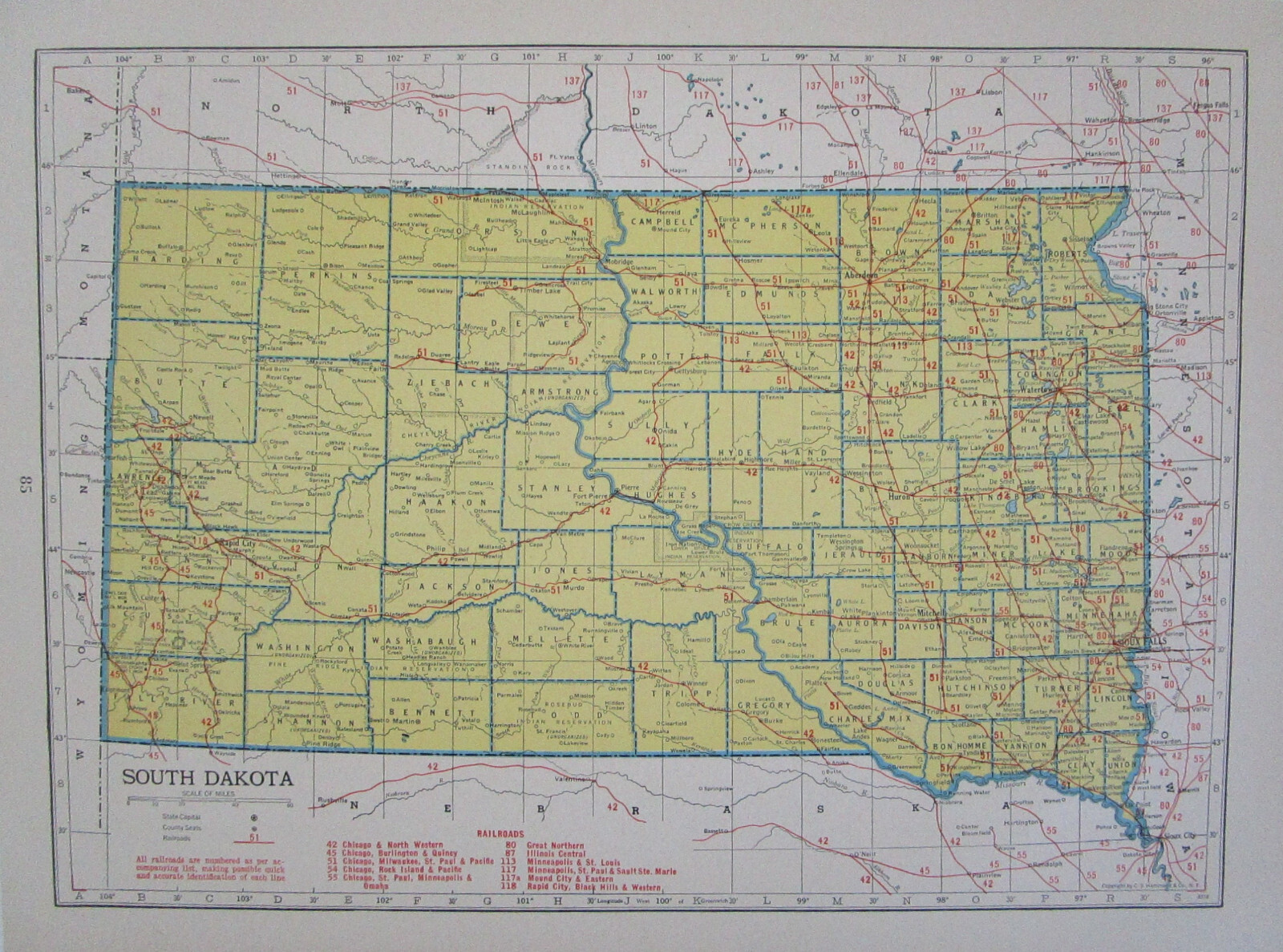 TN SD Vtg 1942 TENNESSEE RAILROAD Map. SMOKY MOUNTAIN RR ~or~ SOUTH DAKOTA