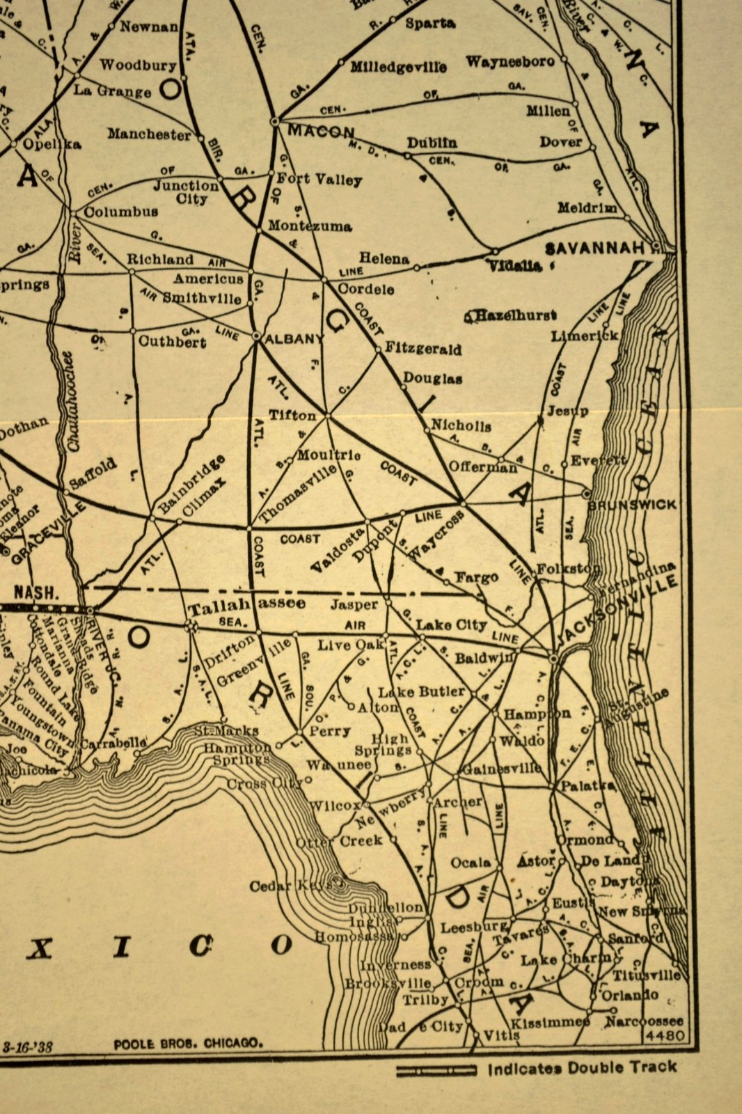 1938 Louisville & Nashville Railroad Map L&N RR Railway Pensacola Florida