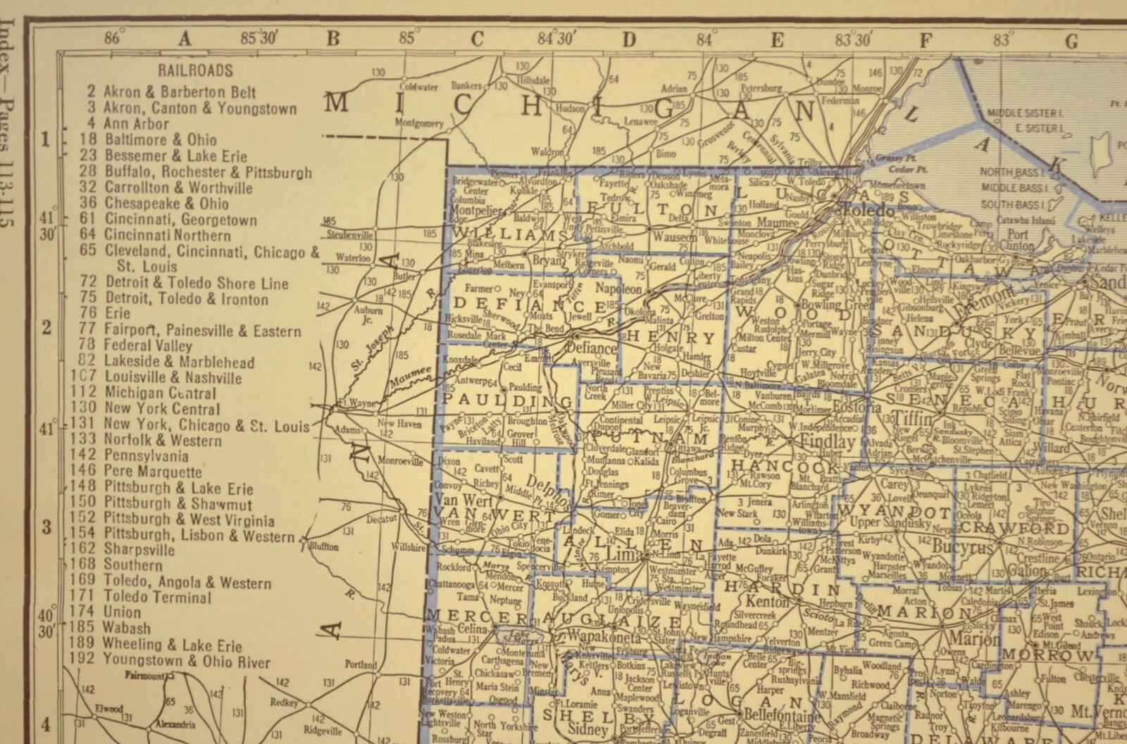 Vintage OHIO Railroad Map Depot Towns B&O RR Columbus Cleveland ca 1930 Antique
