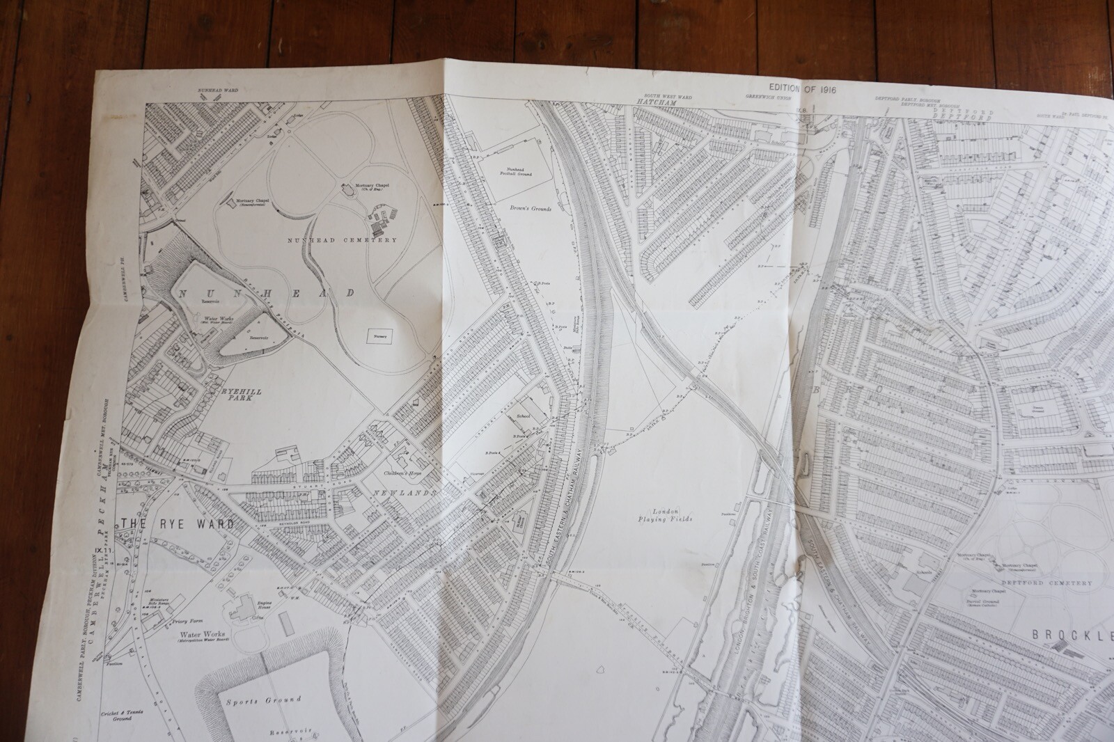 1916 Deptford Bemondsey LB&SCR SE&CR OS Railway Map